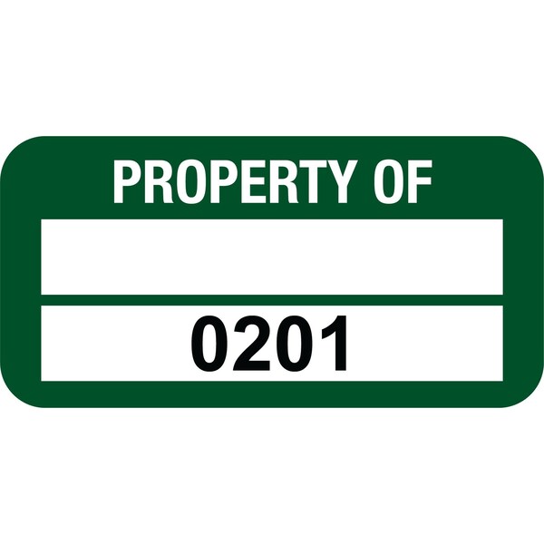 Lustre-Cal PROPERTY OF Label, Polyester Green 1.50in x 0.75in 1 Blank Pad & Serialized 0201-0300, 100PK 253772Pe2G0201 - main
